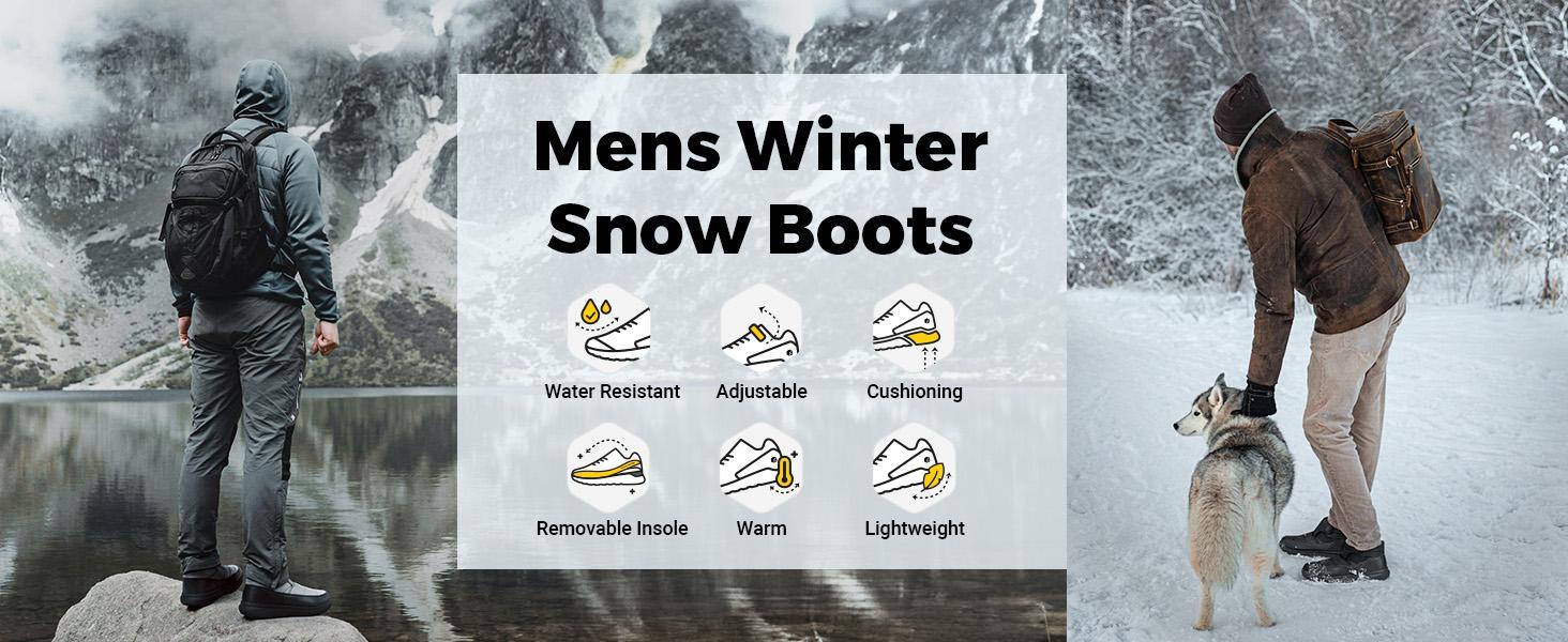 FitVille Mens Winter Boots V14 Wide Width Water Resistant Snow Boots for Men Lightweight Warm Fur Lined Walking Shoes Closed Toe