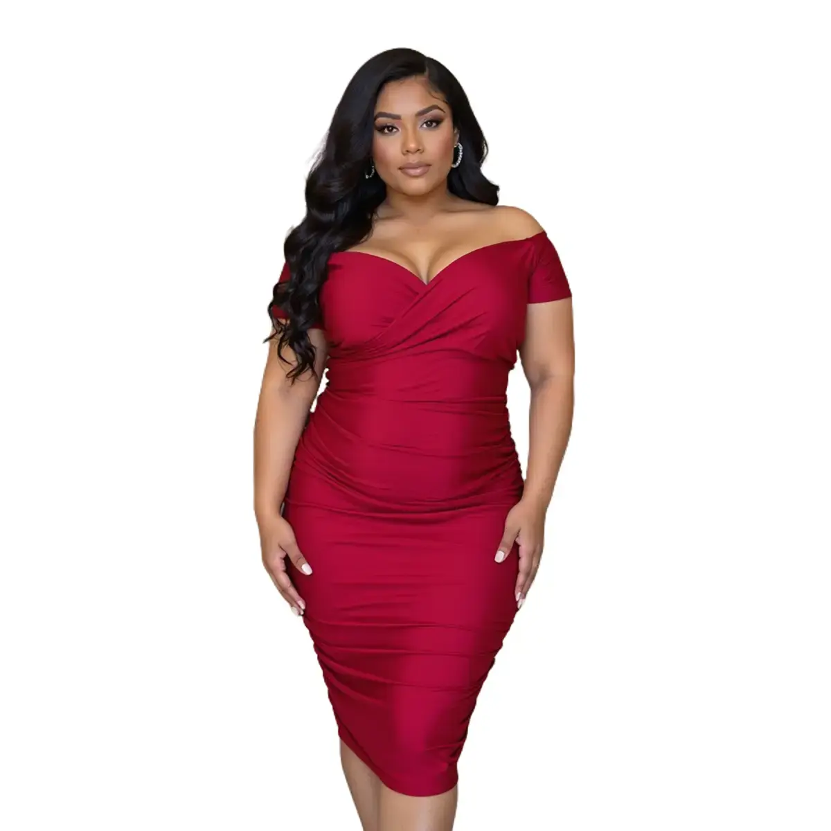 Saledress Dress Short Sleeve Off the Shoulder Ruched Midi Dress Valentine's Day Club Birthday Party Dress Regular Size Outdoorfun Polyester Formal Dress