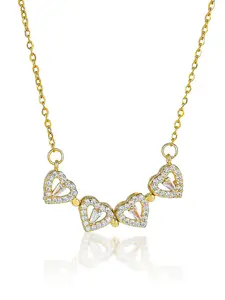 Full Rhinestone Heart Clover Necklace, Titanium Steel Collarbone Chain, Elegant Gift for Girlfriend, Holiday Present