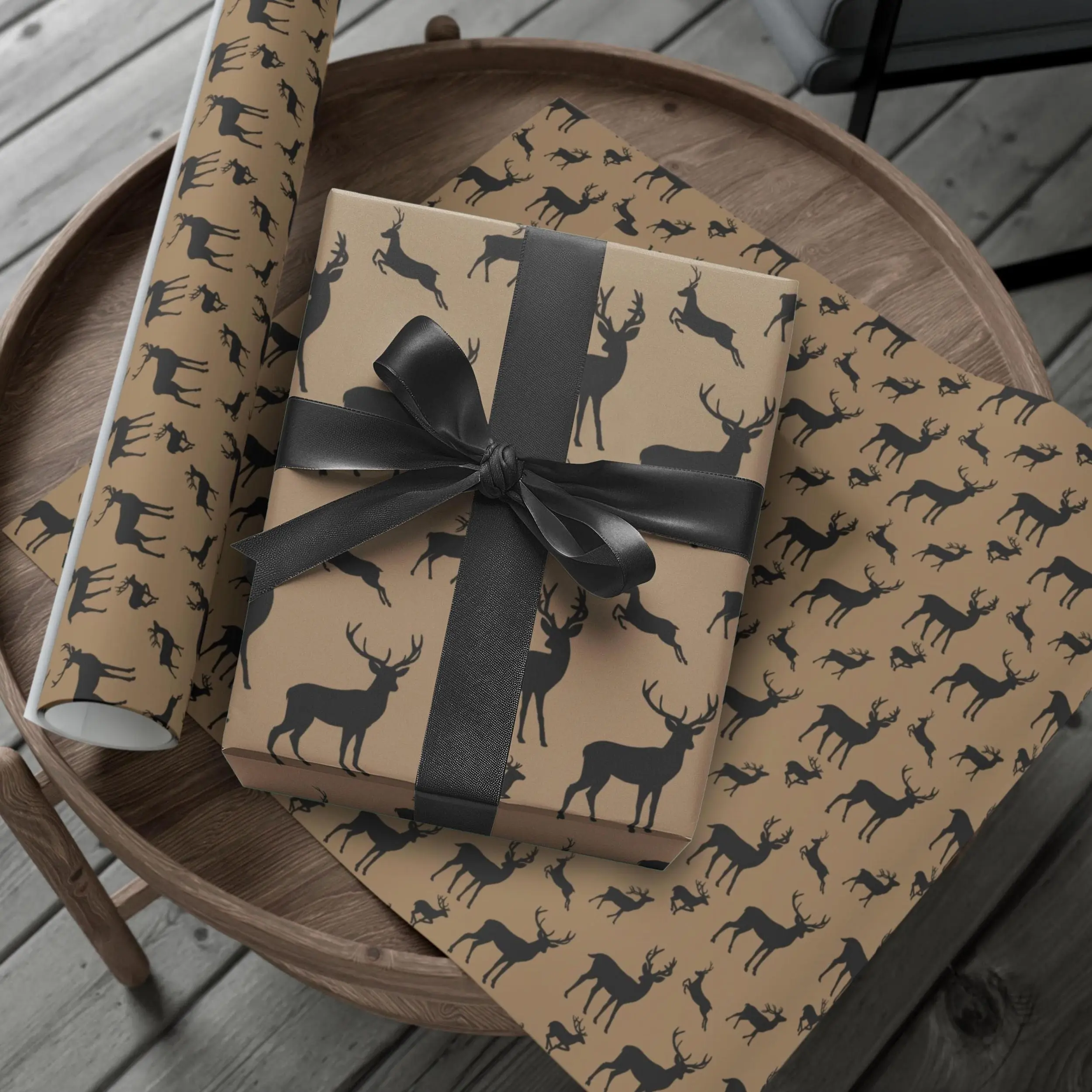 Deer Outdoorsman Gift Wrap, Deer Hunter Brown Merry Christmas Wrapping Paper - Perfect for Gift Wrapping for Loved Ones, Party, Holidays & Special Occasions