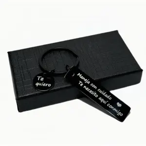 Safe driving Spanish stainless steel electroplated black keychain for boyfriend and husband gift