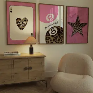 Set of 3 Leopard Wall Art How Lucky Are We Lucky You 8 Ball Poster Preppy Animal Pattern Wall Art Trendy Pink Poster Art