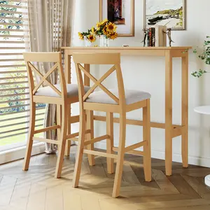 Farmhouse 48" Rectangular Wood Bar Height Dining Set Kitchen Breakfast Nook with 2 Chairs for Small Places