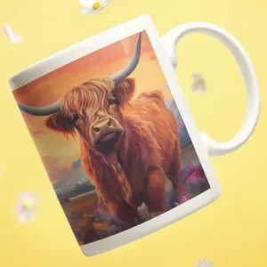 Highland Cow Moody In the Morning Ceramic Mug 11oz Coffee Drinkware Cup Washable Reuse Drink Reusable