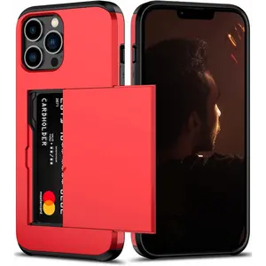 for iPhone 12/12 Pro Case with Card Holder Heavy Duty Protective Dual Layer Shockproof Hidden Card Slot Slim Wallet Cover for iPhone 12/12 Pro for Men&Women(Black)