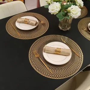 1pc/4pcs/6pcs/8pcs/12pcs PVC Round Gold Foil Geometric Placemats, Holiday Decor, Dining Table Mats, Heat Insulation Pads For Hotel, Restaurant, Home Kitchen