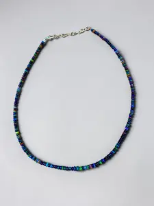 Natural Ethiopian Smoked Black Opal Beaded 16" Necklace - 925 Sterling Silver