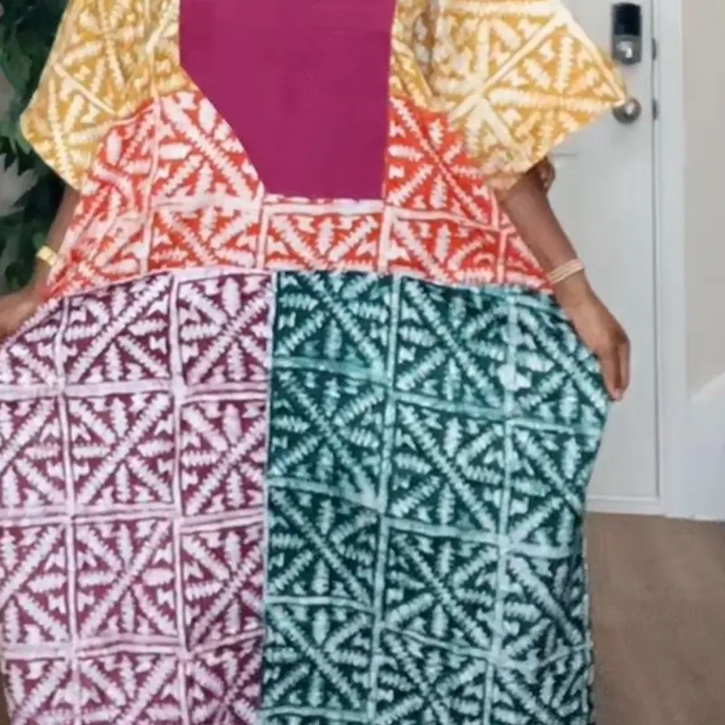 Brocade Batik with Aso Oke Trim - Colorful Geometric Design Fabric Piece