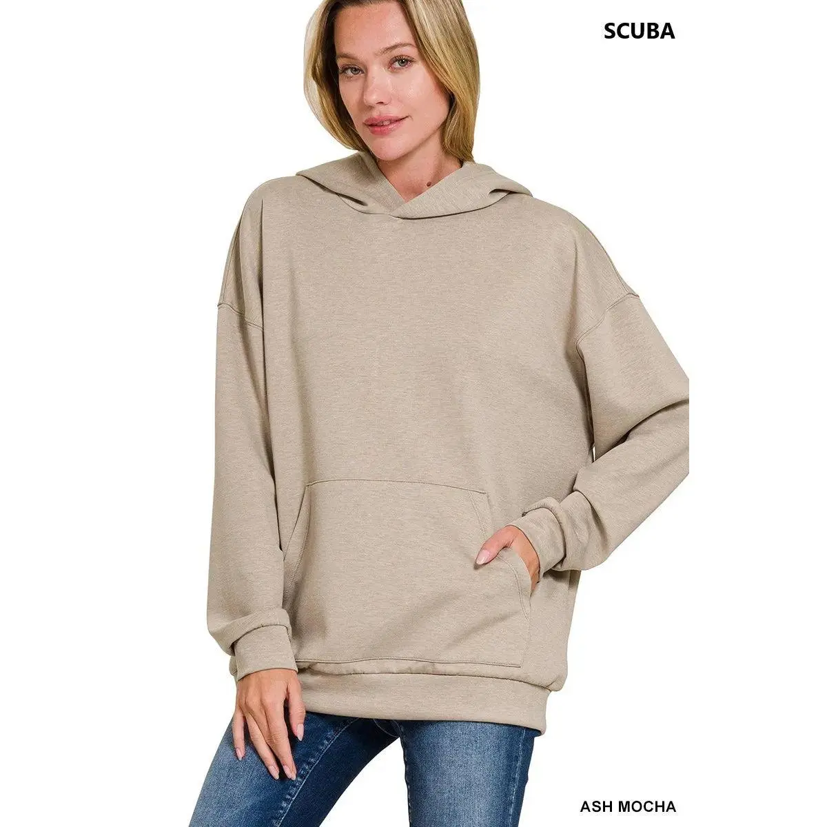 Zenana Oversized Scuba Hoodie with Kangaroo Pocket