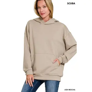Zenana Oversized Scuba Hoodie with Kangaroo Pocket