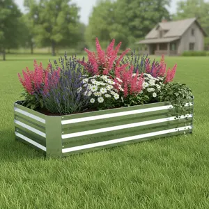 HomeRoots 668470 12x48 in. Silver Galvanized Steel Rectangular Raised Garden Bed, Casual Elevated Planting Box, Garden Accessory for Flower Displays, Garden Accessories, Elevated Planting Boxes
