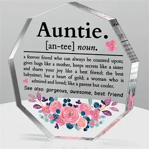 Acrylic Ornament, Acrylic Plaque Decor, Acrylic Plaque Sign, Acrylic Desktop Decoration, Flower & Letter Pattern Decorative Craft, Creative Gift for Auntie, Spring Decor 2024