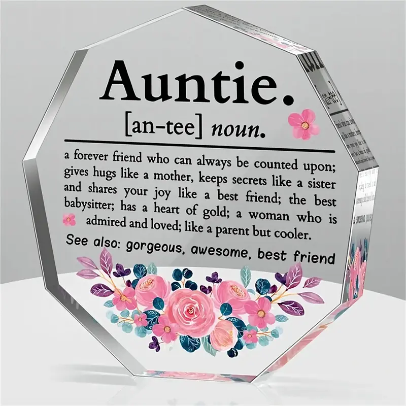 Acrylic Ornament, Acrylic Plaque Decor, Acrylic Plaque Sign, Acrylic Desktop Decoration, Flower & Letter Pattern Decorative Craft, Creative Gift for Auntie, Home Decor, Home Decor Gifts, Home Decor Products, Spring Decor 2024