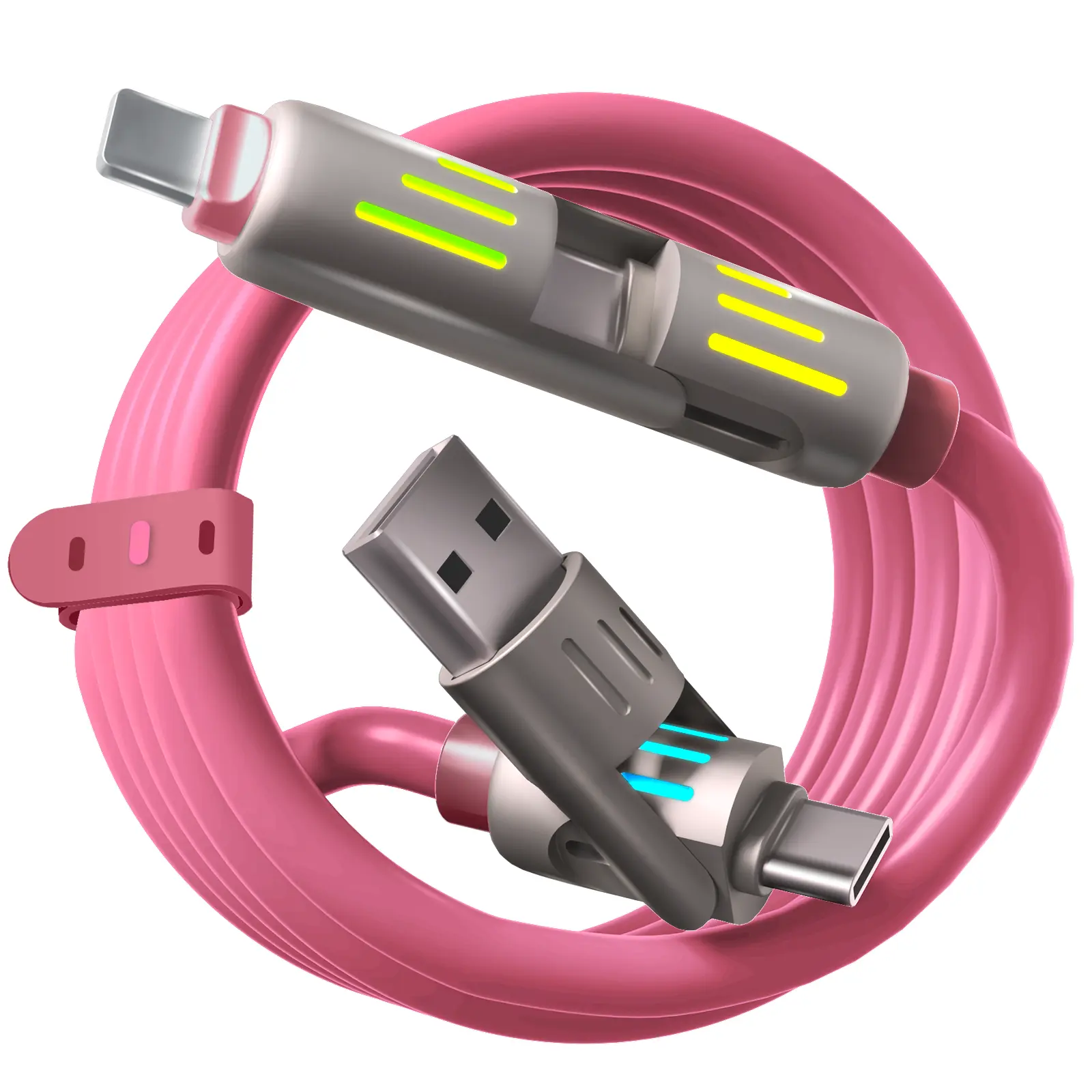 LWW 4-in-1 Durable Silicone-Coated Aluminum Alloy USB-C Lightning Cable (4ft, 240W) - Fast Charging (100W/30W), Data Transfer for iPhone 15/14, iPad Pro, Mobile Devices