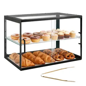 fathersdaygift VEVOR Bakery Display Case, 2-Tier Commercial Countertop Pastry Display Case, Clear Acrylic Bread Box for Kitchen, Party Cake Cabinet with Sliding Door for Cookie Dessert Donut, 21.7x 15.2x 15.4