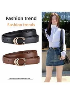 2pcs Women's New Fashion Belt, C-Shaped Alloy Buckle Design, Casual Thin Waistband, Skinny Belts, Casual Trendy Waistband, Suitable for Jeans, Suits, Dresses, Casual Style Belts