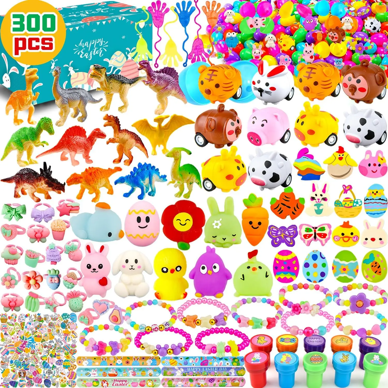 usand 300 pcs Bulk Easter Eggs with Toys Inside 100 PACK Easter Basket Stuffers Surprise Plastic Easter Egg Fillers Small Toys for Easter Egg Hunt Easter Party Favors Kids Toddlers Boys Girls
