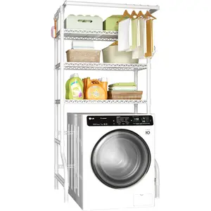 Ulif U11 Over Washer and Dryer Shelves, 3 Tiers Laundry Room Storage and Organizer Standing Shelf, Metal Freestanding Clothes Drying Rack, 33.9" W x 19.7" D x 77.6" H, Chrome