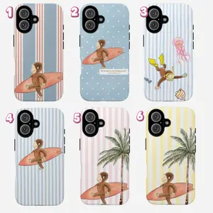 Surfing Monkey Tough Phone Case, curious georgee phone cover, Cute Cartoon Beach Protective cover for ip and ss, cartoon, gift for fans for kids