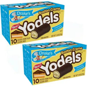 Drake's Boston Creme Yodels, Chocolate and Vanilla Snack Cakes, 10 Count Box, 2 Pack