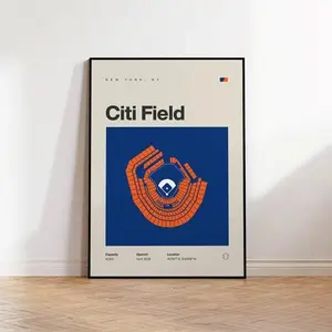 [SALE UP TO 43%] New York Mets Citi Field Poster, Mid Century Modern Baseball Wall Art, Sports Print for Bedroom, Office, or Game Room of Baseball Fans [UNFRAMED]