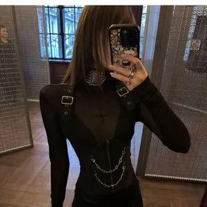 Autumn Gothic Spicy Girl Elegant Shirts Women  Zipper Design Vest + Retro Harajuku Blouse Female Chic Korean Popular Clothes