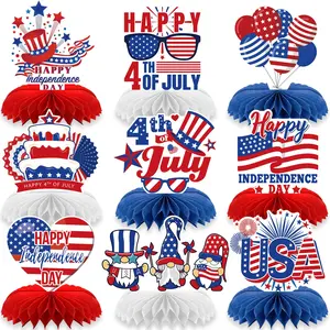 9Pcs 4th of July Honeycomb Table Centerpiece, 3D Patriotic Party Decorations, Red White and Blue Table Decor for American Independence Day, American Flag Statue of Liberty Decor for Presidents' Day Memorial Day Labor Day Party Supplies