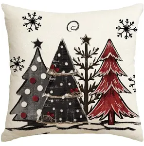 colorlife Watercolor Red and Black Buffalo Plaid Christmas Trees Throw Pillow Cover, 18 x 18 Inch Seasonal Winter Holiday Cushion Case Decoration for Sofa Couch