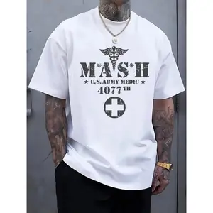Plus Size Men's T-Shirt 100%Cotton with MASH U.S. Army Medic 4077th Design, Comfortable casual short-sleeved T-shirt in summer, PLUS SIZE