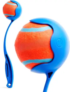Dog Ball Launcher with 12" Handle – Easy Fetch Thrower for Medium Dogs 20-60 lbs, Plastic, Durable, Blue