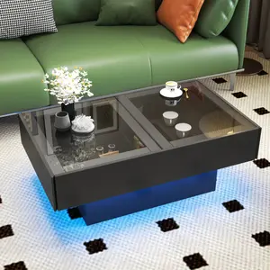 Coffee Table with Sliding Tabletop, Center Table with Hidden Storage Compartment, Extendable Table  for Living Room LED summervibes