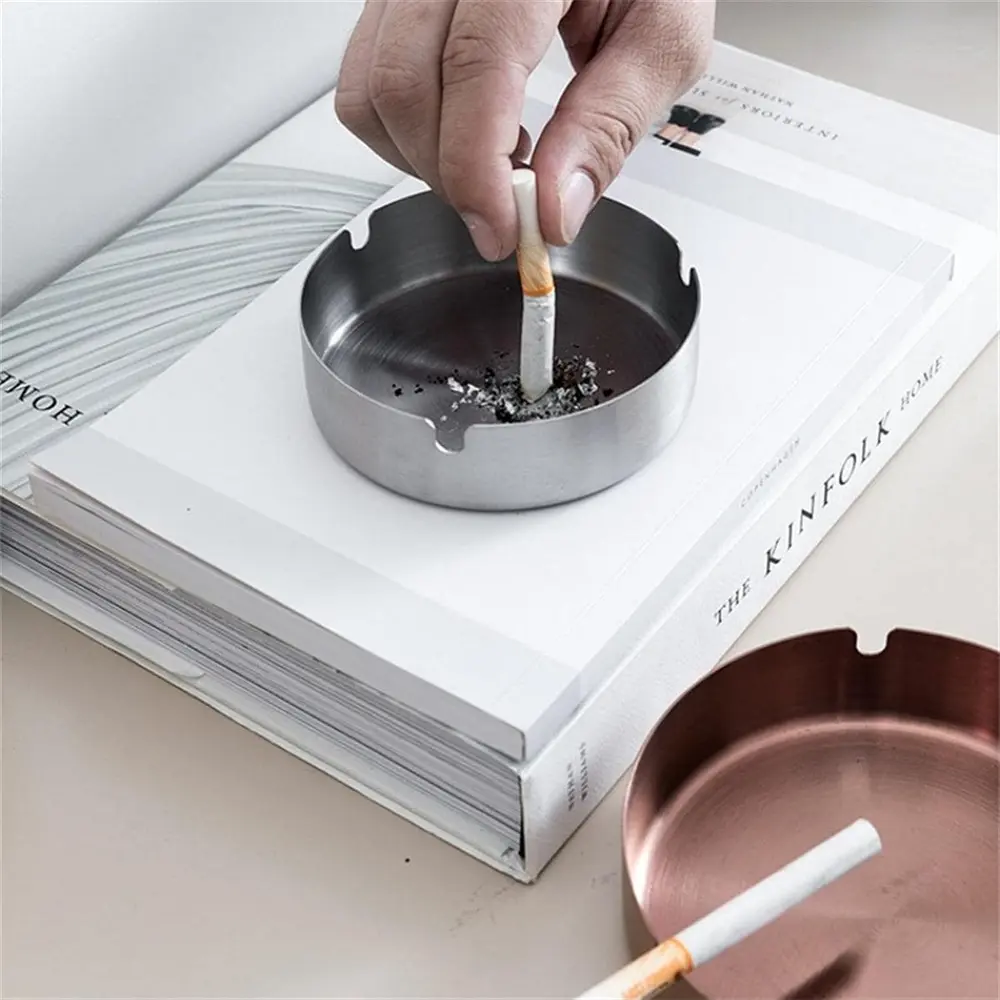 6pcs Stainless Steel Ashtray Set, Classic Round Design, Finish, Windproof & Durable, Easy Clean, Perfect Gift for Home & Hotel Use