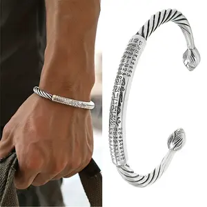 A traditional Chinese-style Lotus Open Bracelet, Fashion Alloy Amulet Accessory, Engraved Buddhist Mantra, Suitable for Men's Daily Wear men couple Adjustable Bangle Jewelry Fashionable Bangles