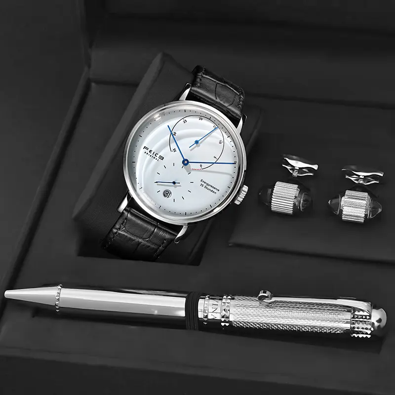 FEICE Men's 42mm Luxury Mechanical Watch, Ultra-Thin Curved Automatic, Luminescent Dial, Genuine Calf Skin Strap for Business Casual, Round Face, Luxury Fashion, Glow‑Dial Night View