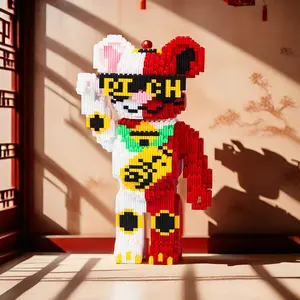 Graffiti Lucky Bear 3D Puzzle Blocks, Building Block Bear, Creative Decoration for Room, Birthday Halloween Valentine Christmas Gifts, DIY Crafts