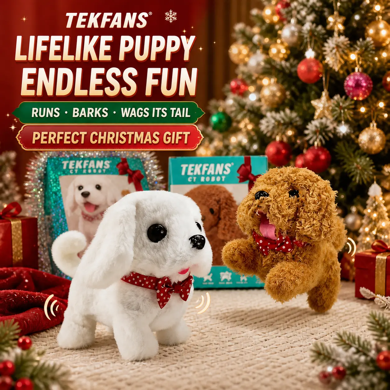 Robotic Realistic Puppy Toy, Realistic Robotic Dog Plush Toy Cute Puppy Electric Pet Dog Robotic Realistic Dog - Barking, Moving, Tail-Wagging Fun! Companion Toys for Pets, Kids’ Companion Toy, Ideal for Gifts, Holiday Surprises and Family Gatherings