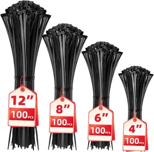 Nylon zip Ties,400 Pack Black Assorted Sizes 12+8+6+4 Inch,Multi-Purpose Self-Locking Nylon Cable Cord Management,Plastic Wire Ties for Home,Office,Garden,Workshop.