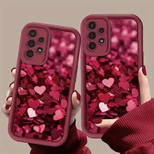Fashionable And Sweet Red Heart-Patterned Phone Case for Samsung Galaxy S24 Plus S25 S23 S22 Ultra S24+ Full Coverage Reinforced Lens Protection Durable Soft Cover
