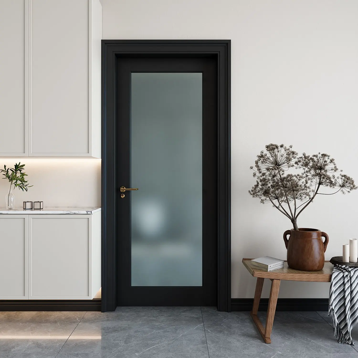 1-Lite Frosted Glass Door, Pre-Assembled Interior Door for Pantry, Laundry, Closet as Prehung, Bypass, Pocket Door,MDF Wood Panel w/o Hardware,Black
