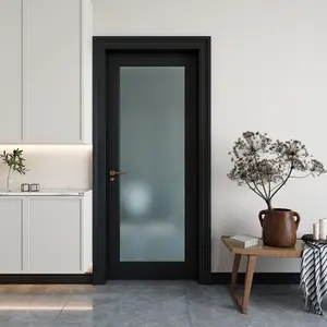 1-Lite Frosted Glass Door, Pre-Assembled Interior Door for Pantry, Laundry, Closet as Prehung, Bypass, Pocket Door,MDF Wood Panel w/o Hardware,Black