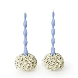 Set of 2 White Hydrangea Flower Bud Vases/Taper Candlestick Candleholders