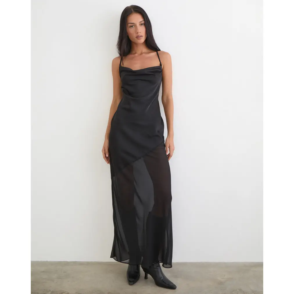 Eshara Maxi Dress in Chiffon Satin Black