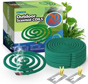Natural Essential Oil Scented Coils for Outdoor Use, Fresh Aroma, Burns 5-7 Hours, 20 Coils & 2 Stands for Patio Backyard