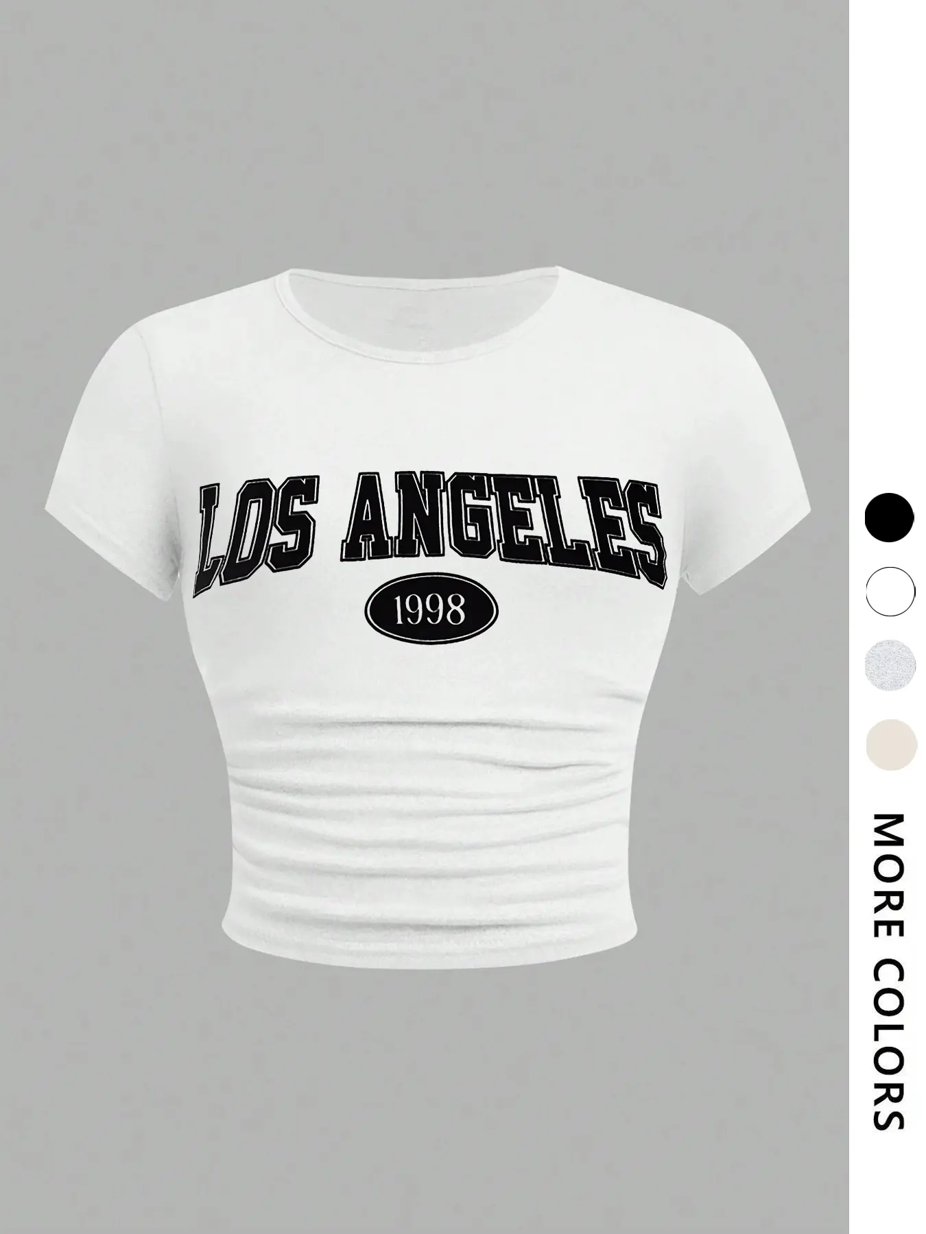 Retro Y2K Los Angeles 1998 Pattern, Graphic Crop Top, Black Short-Sleeve Fitted T-Shirt, for Summer 90s retro aesthetics, slim-fit cropped design, perfect for street style outfits and recommended by TikTok shop creators, Streetwear, Casual