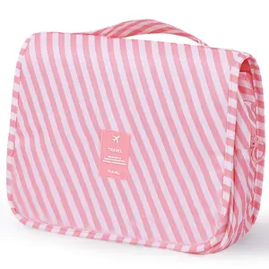 Yeegras Travel Toiletry Bag for Women Hanging Toiletry Bag with Multi-Pockets Toiletry Bag for Traveling Easy Clean Travel Organizer Bag Pink-strip