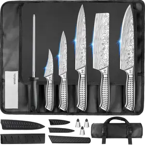 MOSFiATA 10-Piece High-Carbon Kitchen Knife Set – Full Chef’s Kit with Roll Bag & Sharpener Block Stainless Steel