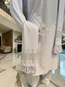 White Chadder Shawl with Shesha Mirror work and Fringe at the end
