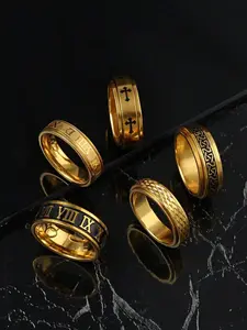 Fashion Stainless Steel Gold Roman Cross Snake Ring Set, Unique Rings, Unisex Daily Wear Jewelry, Holiday and Halloween Decoration Elements