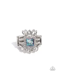 Stately Squares - Blue Gem Silver Ring - Paparazzi