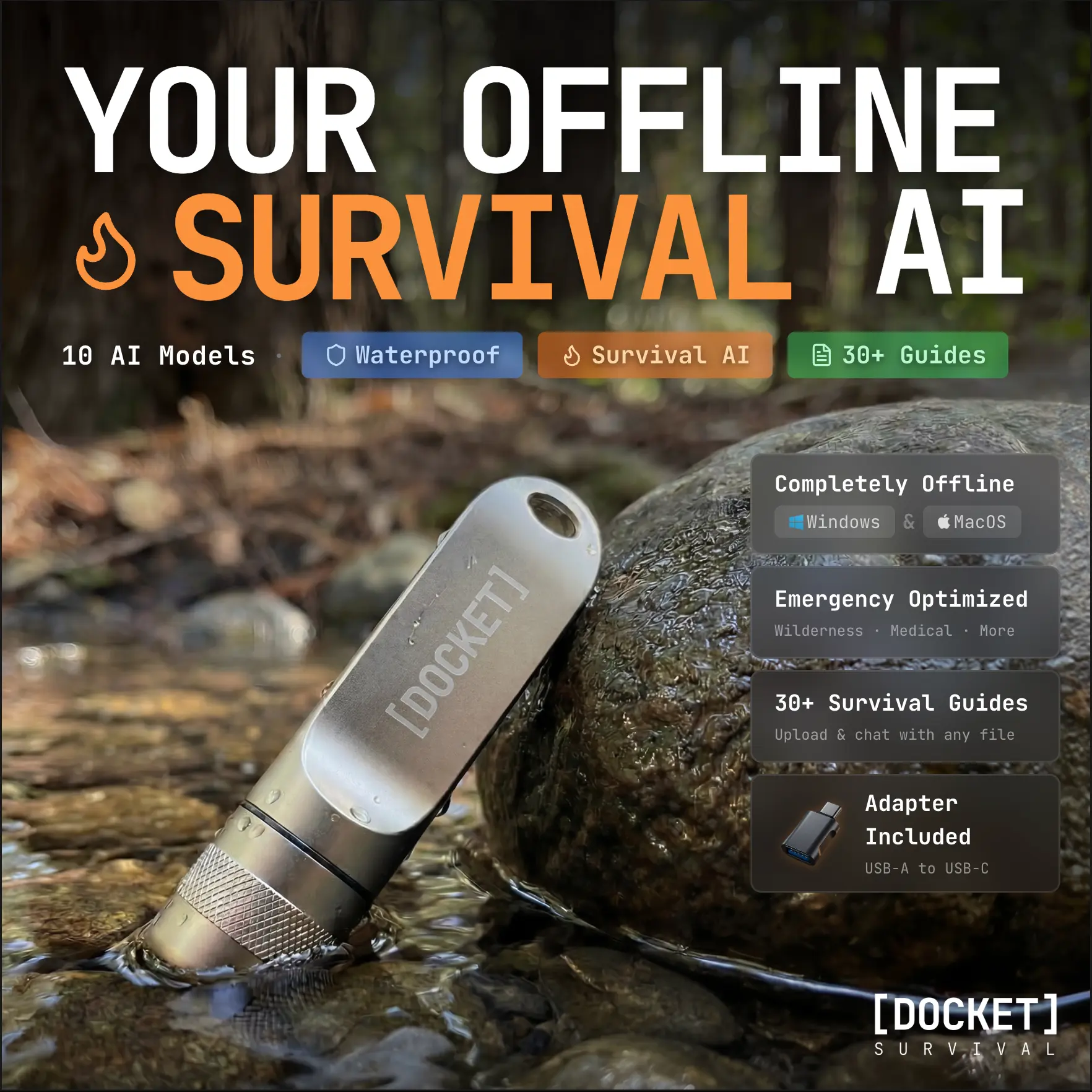 Docket Survival Portable Offline Survival AI with 10 AI Models and 30+ Survival Guides